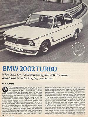Фрагмент тест-драйва BMW 2002 turbo в американском издании Road & Track середины семидесятых
