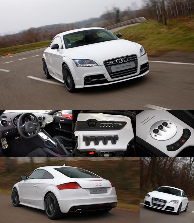 С виду это обычное купе Audi TTS, с двухлитровым турбомотором мощностью 272 лошадиные силы, полным приводом и роботизированной трансмиссией DSG. Вот только этот автомобиль на 100 килограммов легче серийной модели: у прототипа из карбона выполнены крыша, капот, задняя дверь и крылья, установлены другие кресла с углепластиковым каркасом, облегченные колеса и детали подвески.

Жаль, что на полигоне не давали поездить на обычных TTS, для сравнения. Сам по себе прототип едет отлично - легко разгоняется, легко тормозит, удивительно легко меняет направление и вообще кажется очень легким. Но кто знает, может быть эти ощущения - из серии эффекта плацебо?