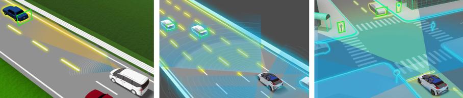 Этапы эволюции системы ProPilot Nissan. Пока что автопилот сможет действовать в пределах одной полосы (слева), со следующего года он научится обгонять и менять полосу (в середине), а в 2020 будет самостоятельно пересекать перекрестки. Руки водителя при этом все еще должны быть на руле.