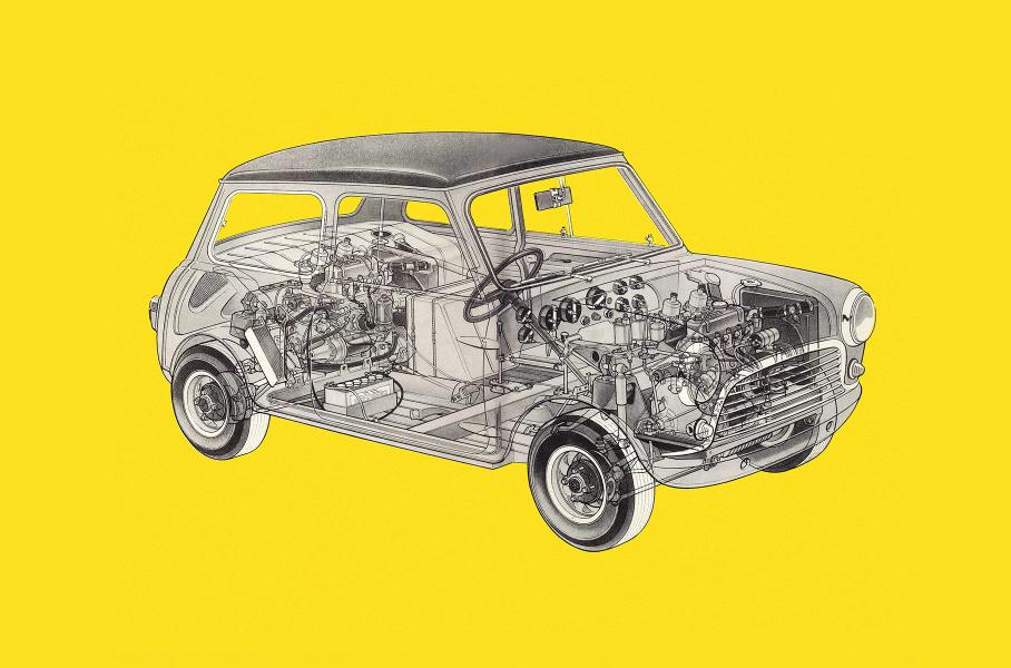 На этом рисунке хорошо видно компоновку двухоторного Mini, построенного Джоном Купером