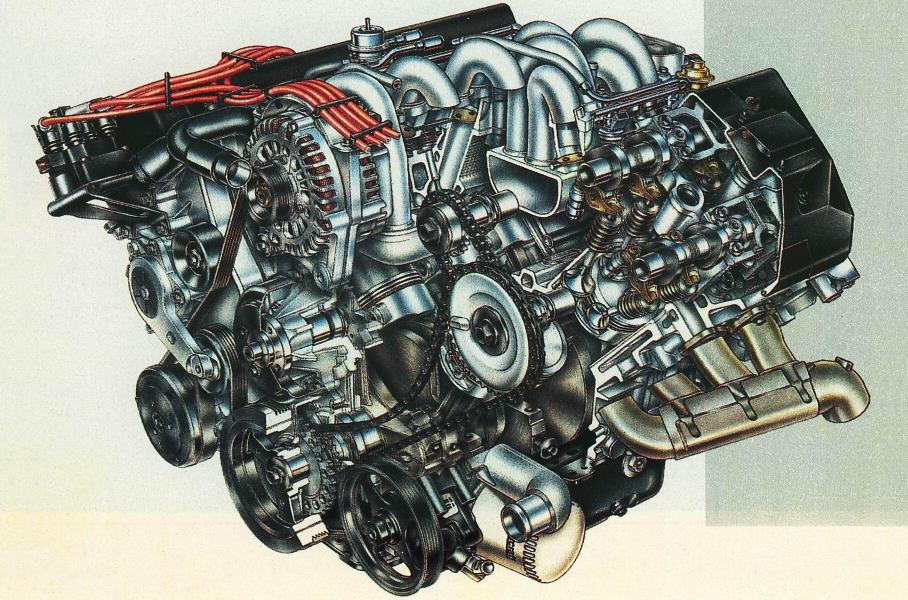 Двигатель Intech V8 4.6 в разрезе: хорошо видно клапанный механизм с рычажно-роликовыми толкателями