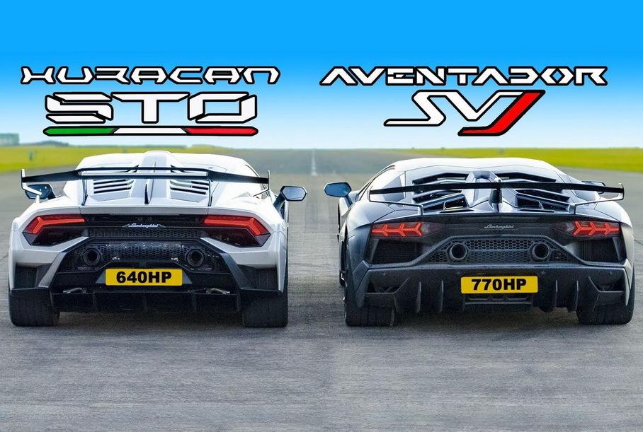 Дрэг-гонка Lamborghini: Huracan STO против Aventador SVJ