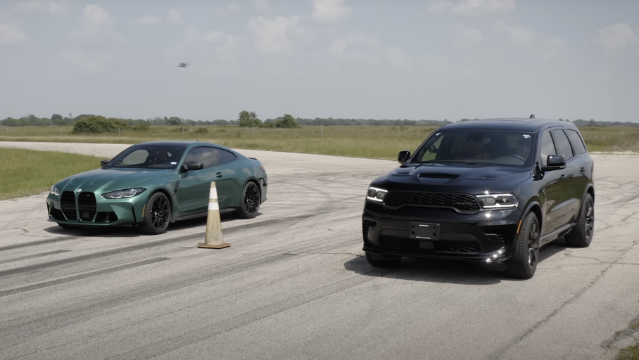 Видео: BMW M4 Competition сразился в гонке с суперкроссовером Dodge Durango