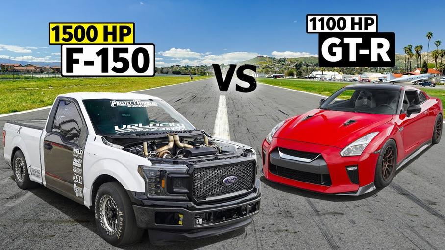 Видео: 1500-сильный суперпикап Ford F-150 свели в гонке с доработанным Nissan GT-R