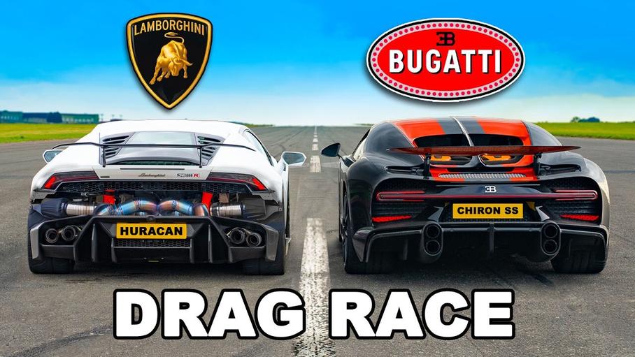 Гиперкар Bugatti свели в гонке с доработанным суперкаром Lamborghini и раллийным болидом