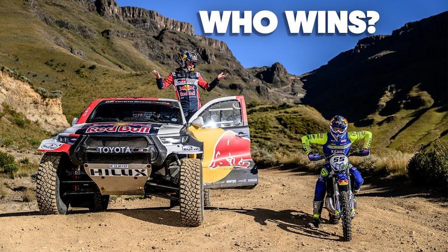 Гоночную Toyota и мотоцикл класса эндуро Sherco сравнили в скоростном подъёме на гору