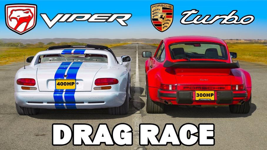 Гонка раритетов: классическому Porsche 911 Turbo устроили дуэль с Dodge Viper первого поколения
