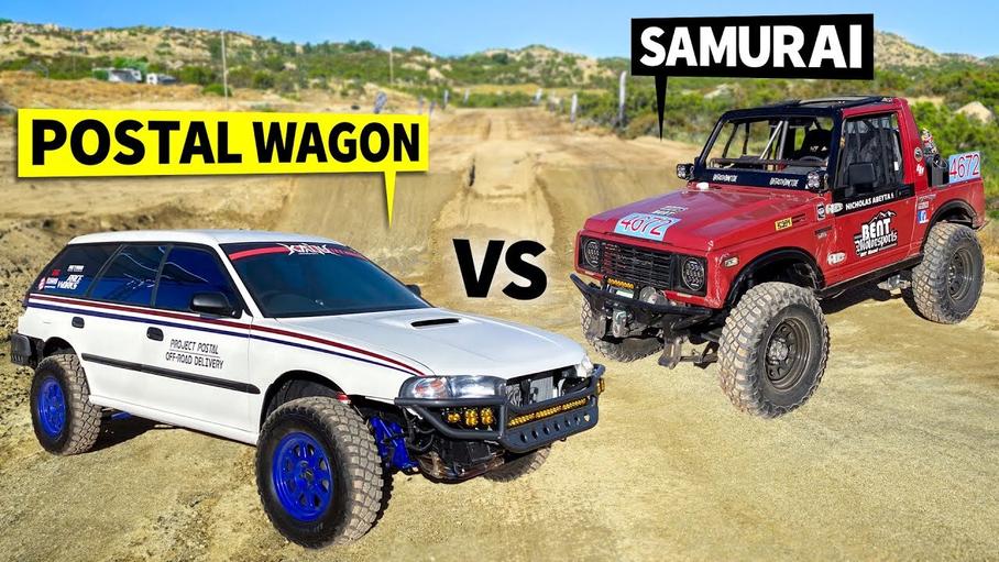 Универсал Subaru Legacy и вездеход Suzuki Samurai сразились в гонке по бездорожью