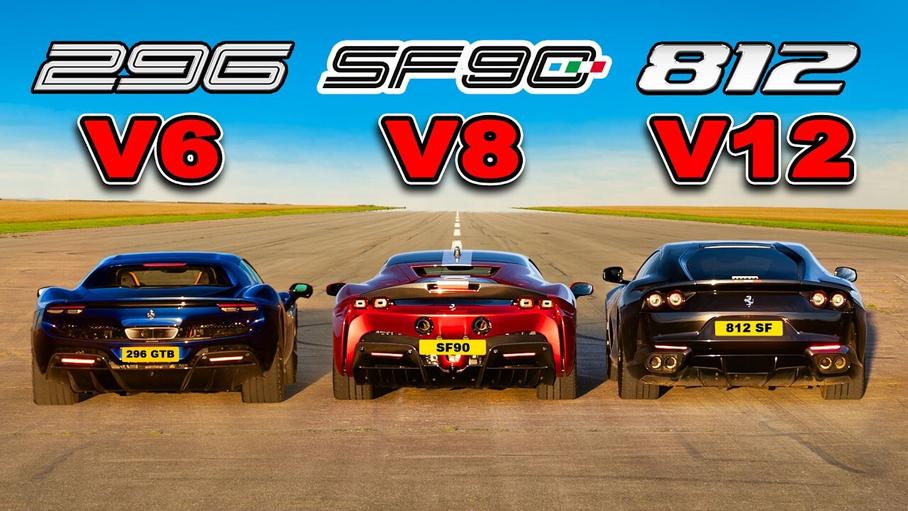 Видео: три Ferrari с тремя разными моторами сразились в гонке по прямой