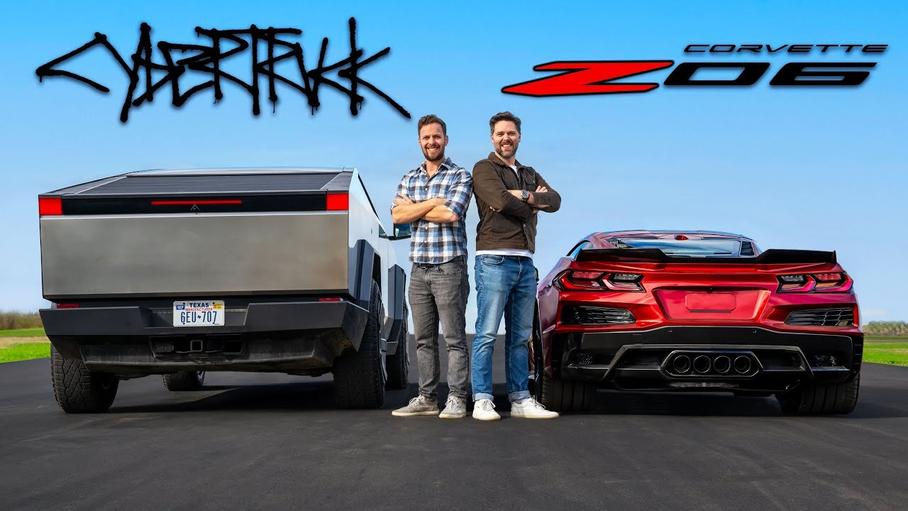 Видео: электропикап Tesla Cybertruck бросил вызов Chevrolet Corvette Z06