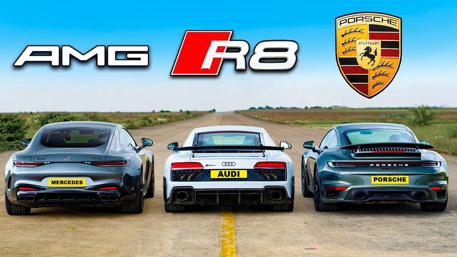 Видео: лимитированная Audi R8 GT сразилась с новым Mercedes-AMG GT и Porsche 911 Turbo S