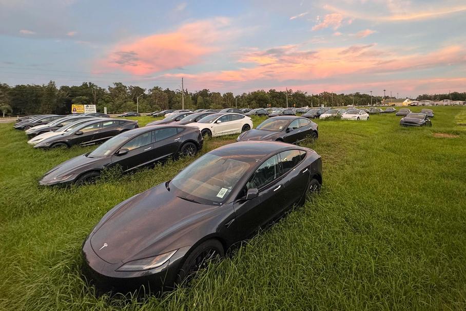 Посмотрите, как Tesla хранит свои электрокары в заросшей траве под открытым небом